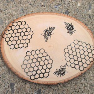 Hand painted honey bee wood slice
